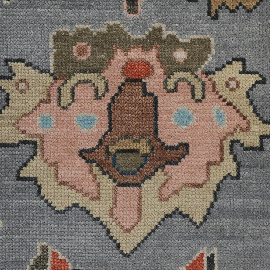 Hand-Knotted Oushak Wool Rug - Slate Gray with Navy & Terracotta Accents | Artisan Turkish Carpet by Rug Regalia