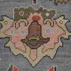 Hand-Knotted Oushak Wool Rug - Slate Gray with Navy & Terracotta Accents | Artisan Turkish Carpet by Rug Regalia
