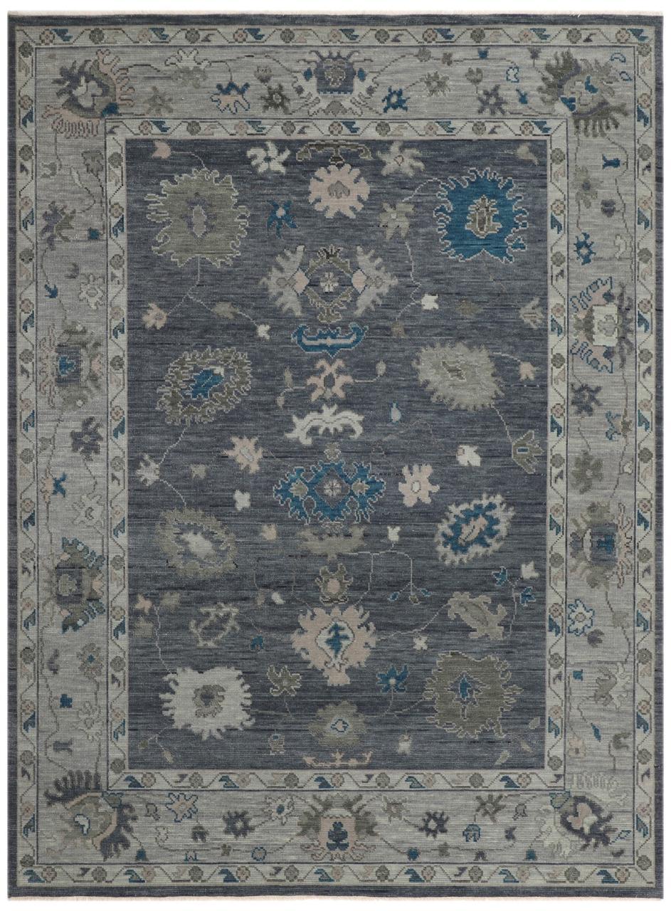 Hand-Knotted Oushak Wool Rug - Charcoal & Soft Gray Accents | Luxury Turkish Design by Rug Regalia