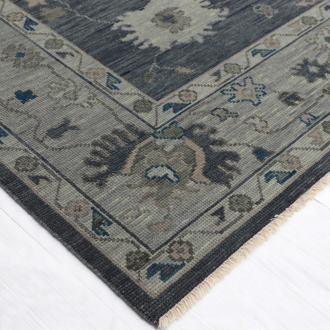 Hand-Knotted Oushak Wool Rug - Charcoal & Soft Gray Accents | Luxury Turkish Design by Rug Regalia