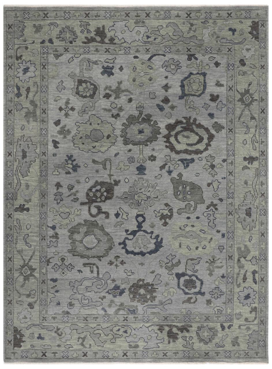 Hand-Knotted Oushak Wool Rug - Misty Gray & Olive Tones | Luxury Handmade Turkish Carpet by Rug Regalia