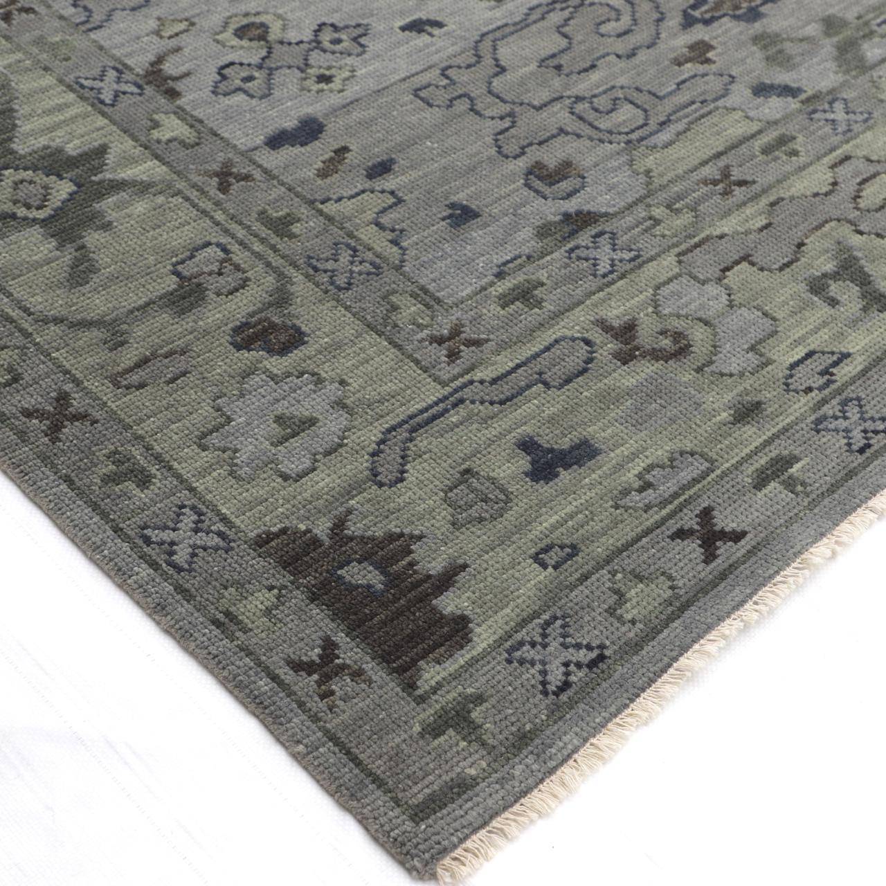 Hand-Knotted Oushak Wool Rug - Misty Gray & Olive Tones | Luxury Handmade Turkish Carpet by Rug Regalia
