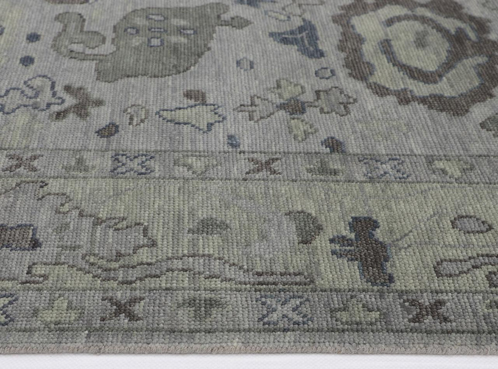 Hand-Knotted Oushak Wool Rug - Soft Gray with Olive & Charcoal Accents | Rug Regalia