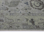 Hand-Knotted Oushak Wool Rug - Soft Gray with Olive & Charcoal Accents | Rug Regalia