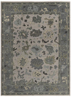 Hand-Knotted Oushak Wool Rug - Soft Gray with Olive & Charcoal Accents | Rug Regalia