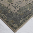 Hand-Knotted Oushak Wool Rug - Soft Gray with Olive & Charcoal Accents | Rug Regalia