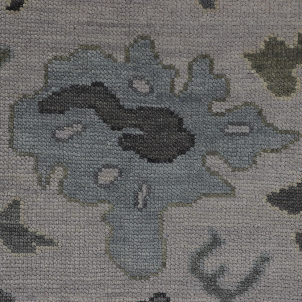 Hand-Knotted Oushak Wool Rug - Soft Gray with Olive & Charcoal Accents | Rug Regalia