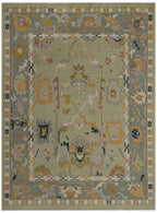 Hand-Knotted Oushak Wool Rug - Soft Sage Green with Muted Gold & Pastel Accents | Rug Regalia