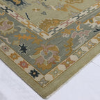 Hand-Knotted Oushak Wool Rug - Soft Sage Green with Muted Gold & Pastel Accents | Rug Regalia