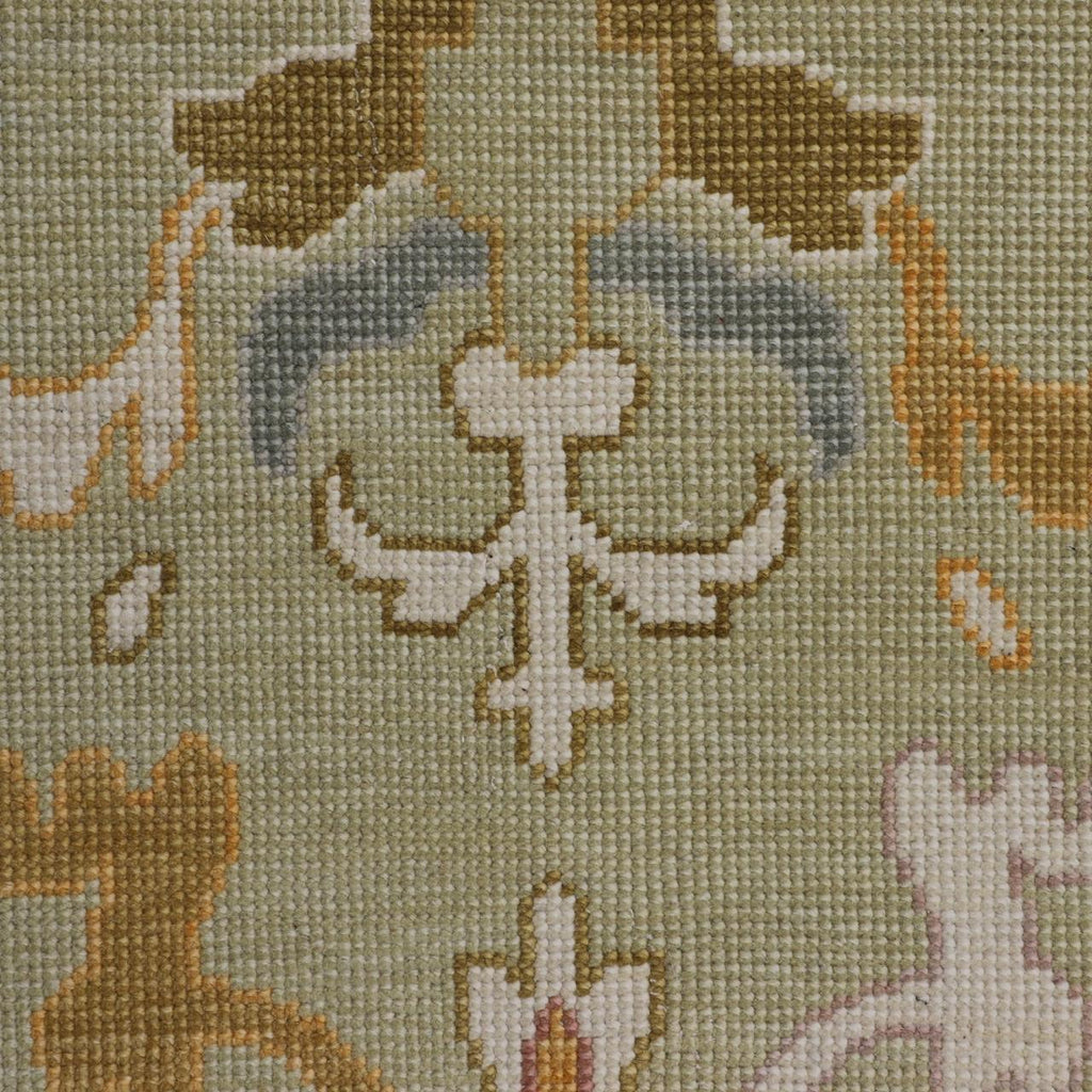 Hand-Knotted Oushak Wool Rug - Soft Sage Green with Muted Gold & Pastel Accents | Rug Regalia