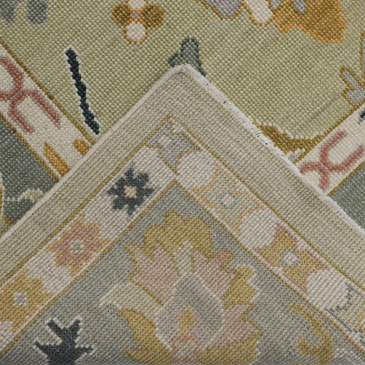 Hand-Knotted Oushak Wool Rug - Soft Sage Green with Muted Gold & Pastel Accents | Rug Regalia