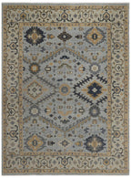 Hand-Knotted Oushak Wool Rug - Soft Blue with Mustard & Charcoal Accents | Rug Regalia