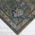 Hand-Knotted Oushak Wool Rug - Charcoal Gray with Gold & Blue Accents | Rug Regalia