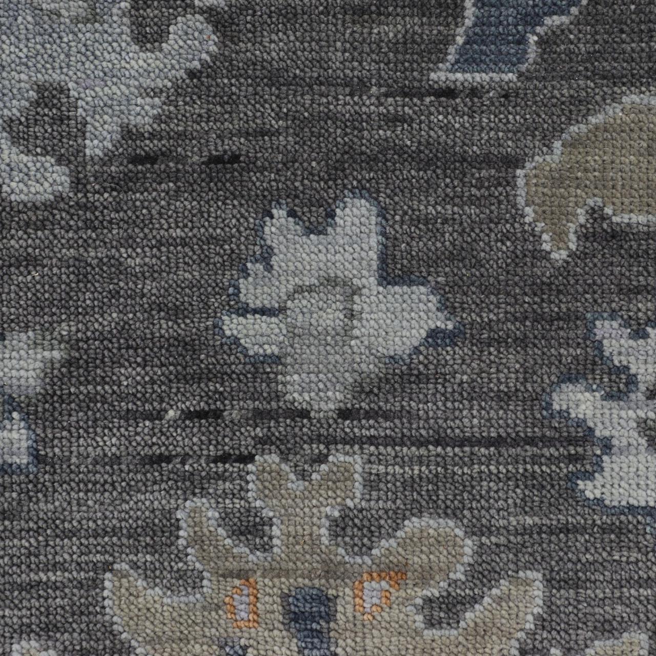 Hand-Knotted Oushak Wool Rug - Charcoal Gray with Gold & Blue Accents | Rug Regalia