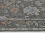 Hand-Knotted Oushak Wool Rug - Charcoal Gray with Gold & Blue Accents | Rug Regalia