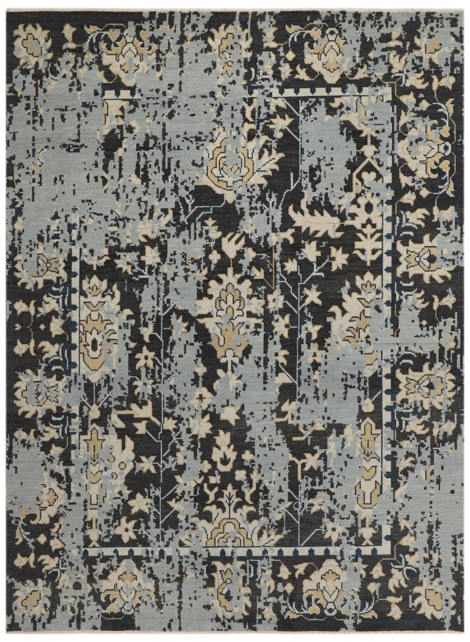 Modern Hand-Knotted Wool Rug - Charcoal Gray & Ivory Abstract Oushak Pattern | Rug Regalia
