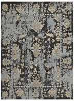 Modern Hand-Knotted Wool Rug - Charcoal Gray & Ivory Abstract Oushak Pattern | Rug Regalia