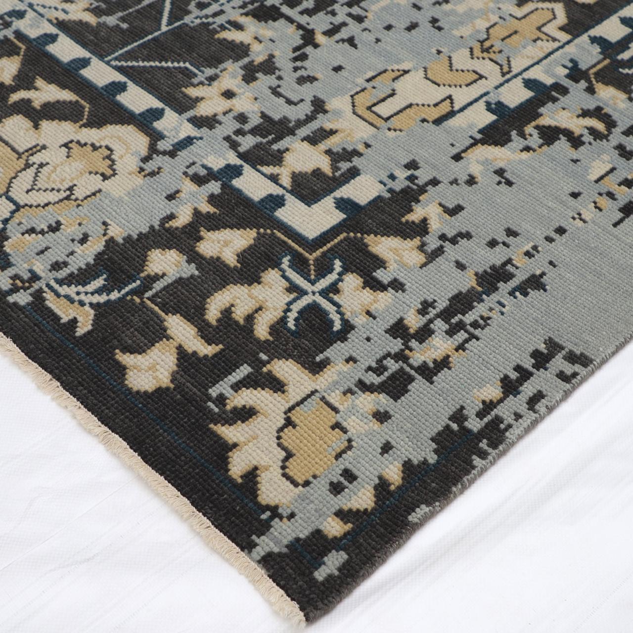 Modern Hand-Knotted Wool Rug - Charcoal Gray & Ivory Abstract Oushak Pattern | Rug Regalia