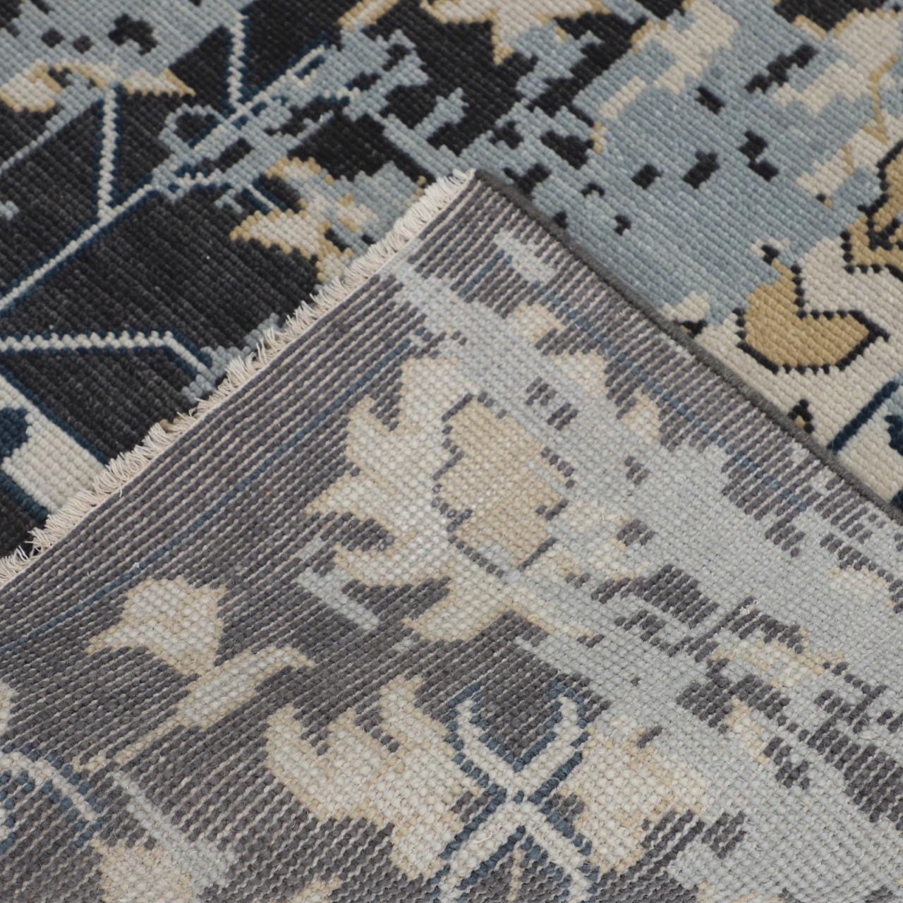 Modern Hand-Knotted Wool Rug - Charcoal Gray & Ivory Abstract Oushak Pattern | Rug Regalia