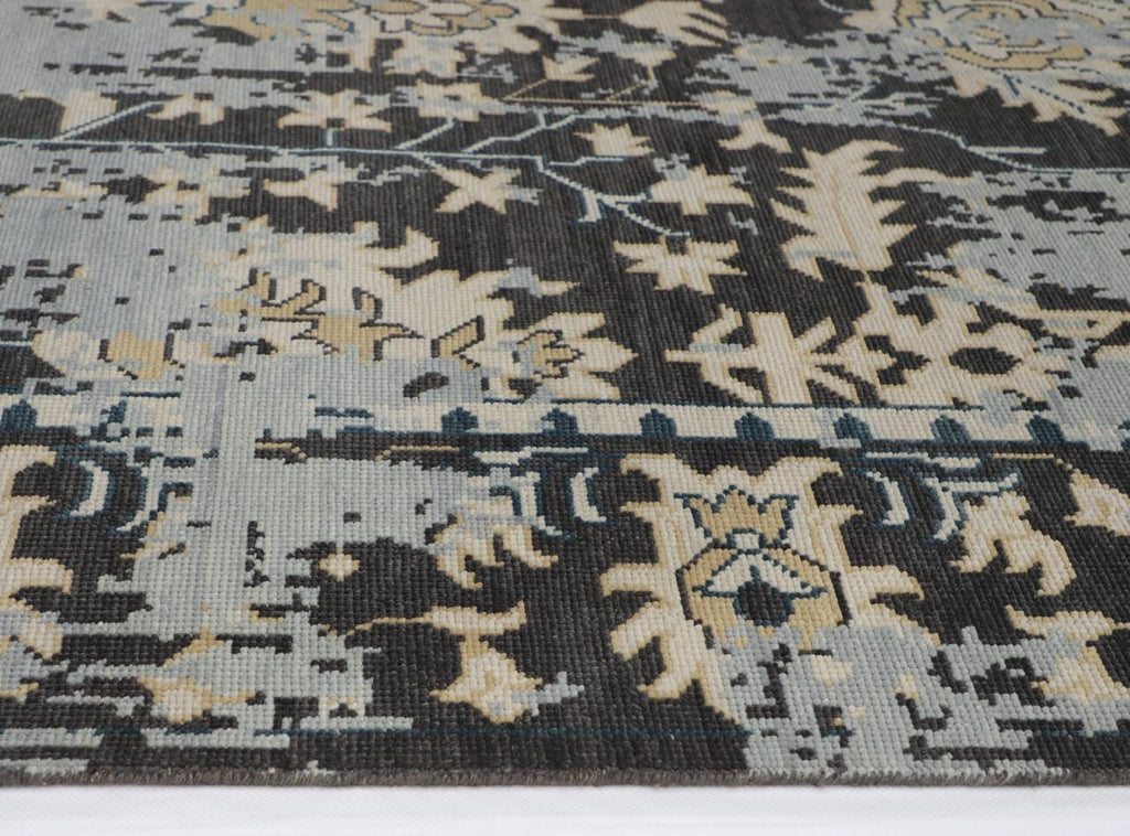 Modern Hand-Knotted Wool Rug - Charcoal Gray & Ivory Abstract Oushak Pattern | Rug Regalia