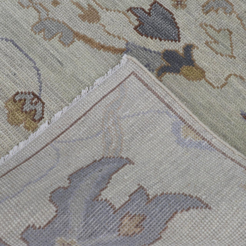 Hand-Knotted Oushak Wool Rug - Neutral Beige & Slate Blue Floral Design | Rug Regalia