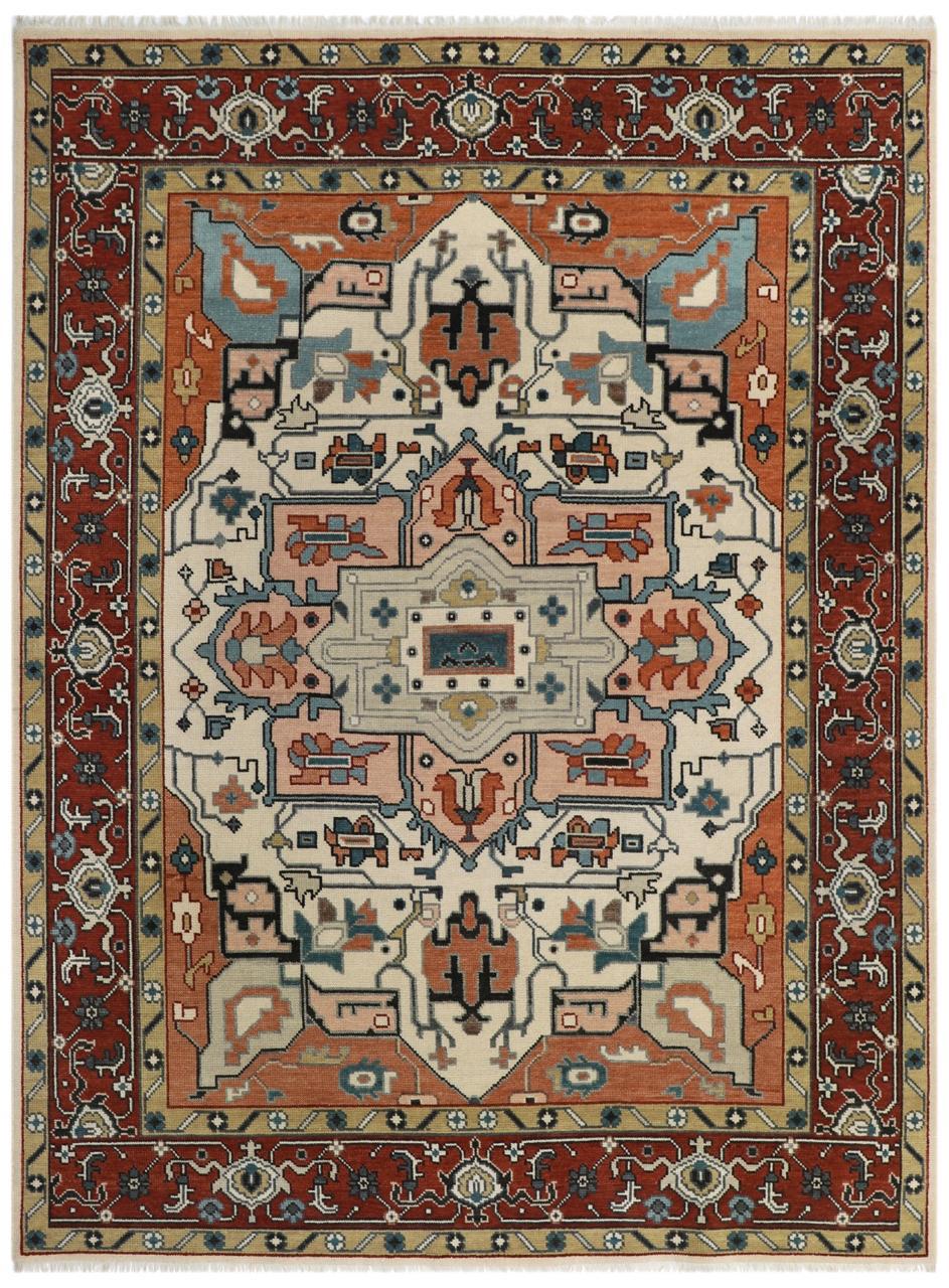 Hand-Knotted Heriz Oushak Wool Rug Ð Multicolor Geometric Medallion Design | Artisan Handmade Carpet by Rug Regalia