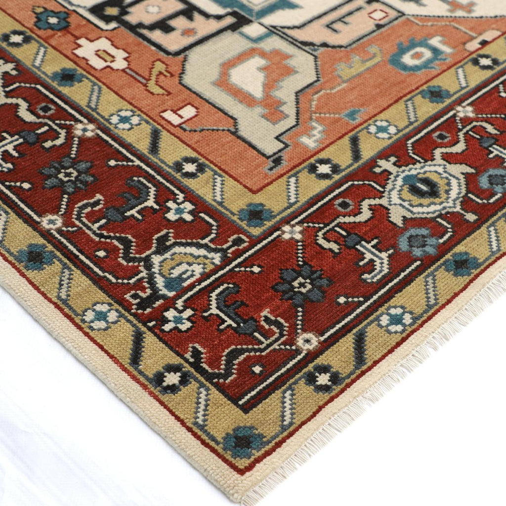 Hand-Knotted Heriz Oushak Wool Rug Ð Multicolor Geometric Medallion Design | Artisan Handmade Carpet by Rug Regalia