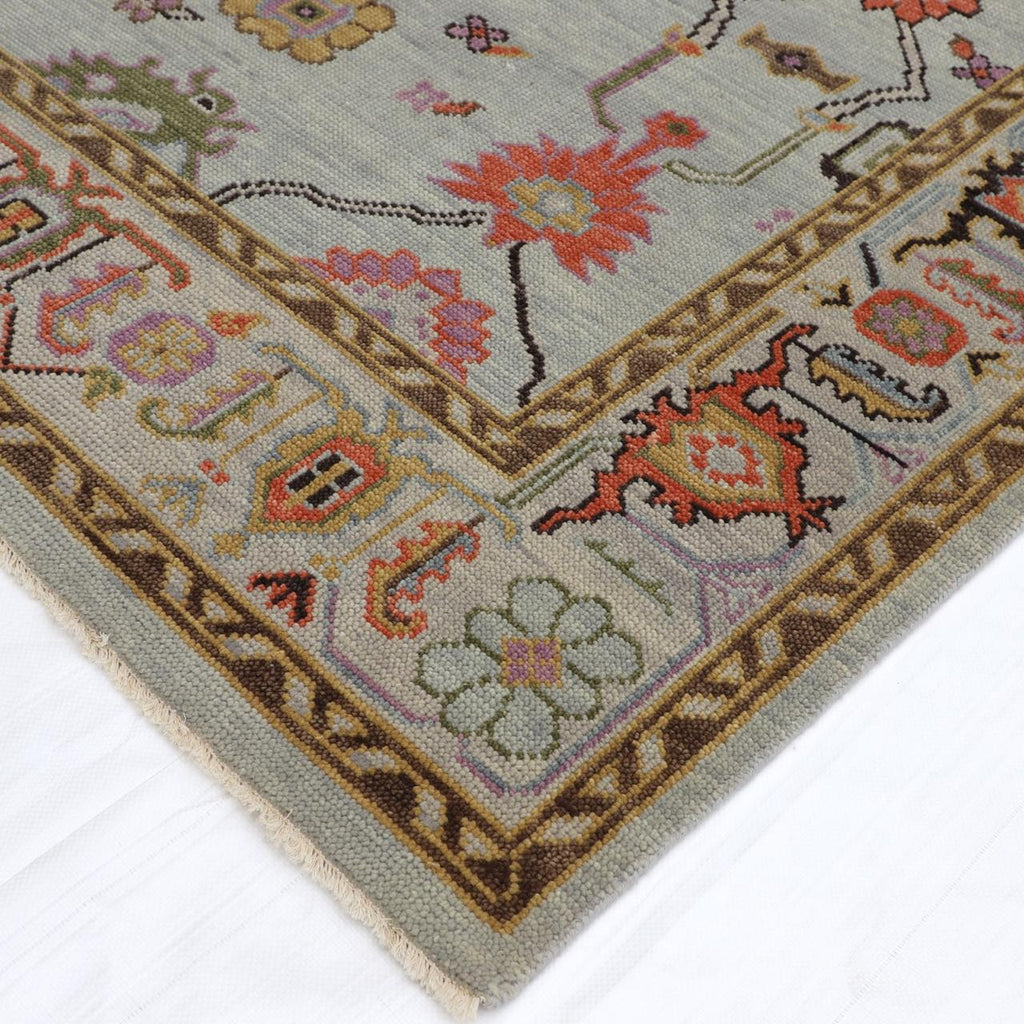 Hand-Knotted Oushak Wool Rug - Soft Blue Base with Multicolor Accents | Luxury Handmade Turkish Carpet by Rug Regalia