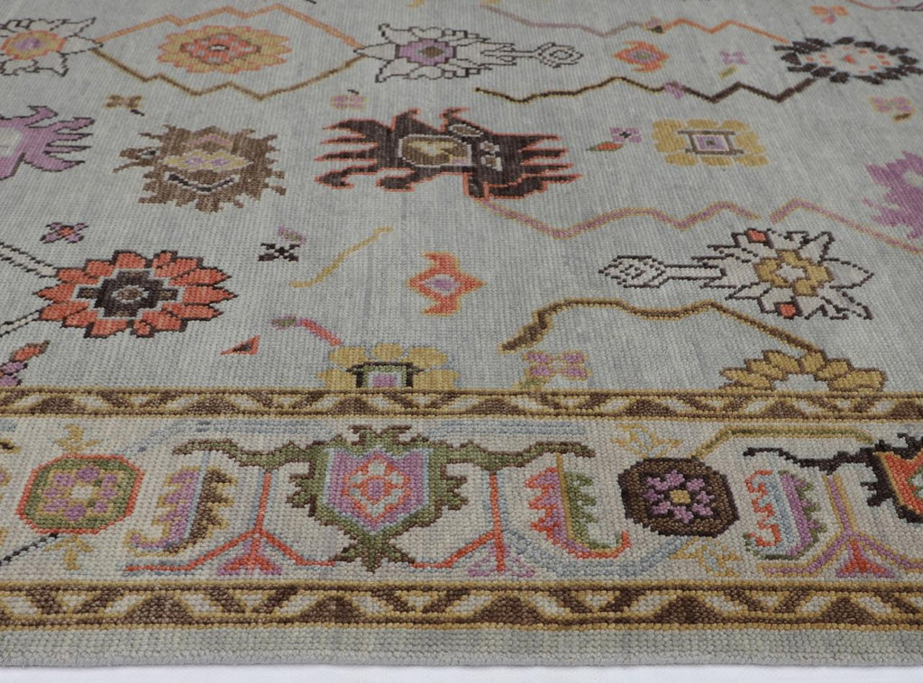 Hand-Knotted Oushak Wool Rug - Soft Blue Base with Multicolor Accents | Luxury Handmade Turkish Carpet by Rug Regalia
