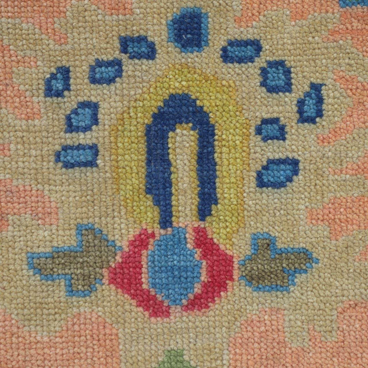 Hand-Knotted Oushak Wool Rug - Coral Pink with Multicolor Accents | Rug Regalia