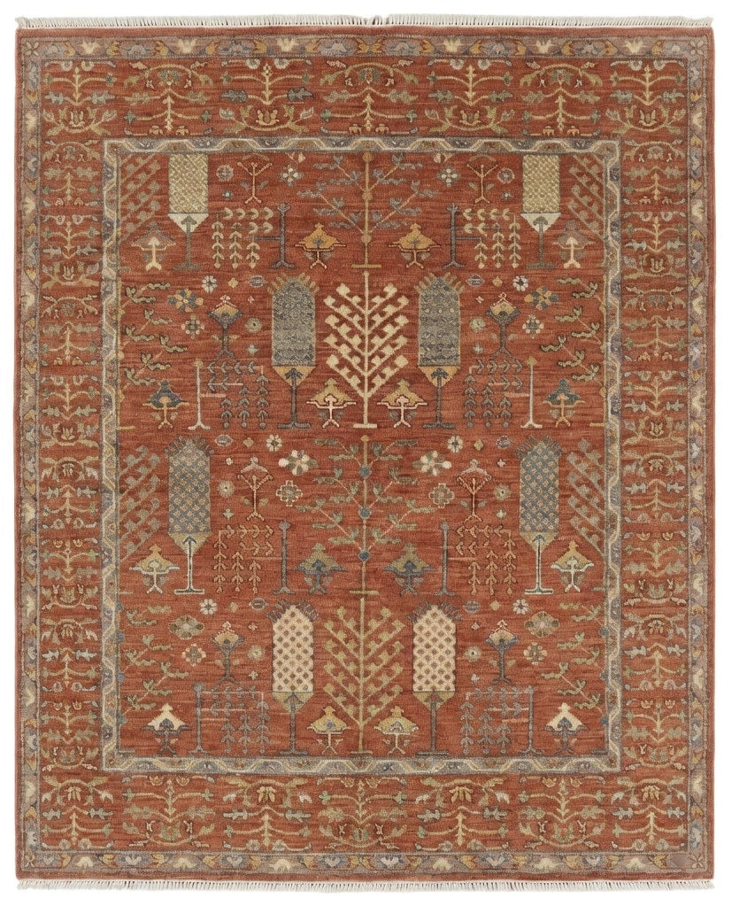 8x10 Elegant Soft red Handknotted Oushak rug, Modern Soft Wool Rugs, Tree of Life Rug for Living room, Bedroom and Office
