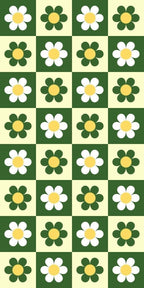 Retro Daisy Checkerboard Hand Tufted Rug – Green & Cream Floral Pattern | Modern Aesthetic Area Rug for Living Room Bedroom
