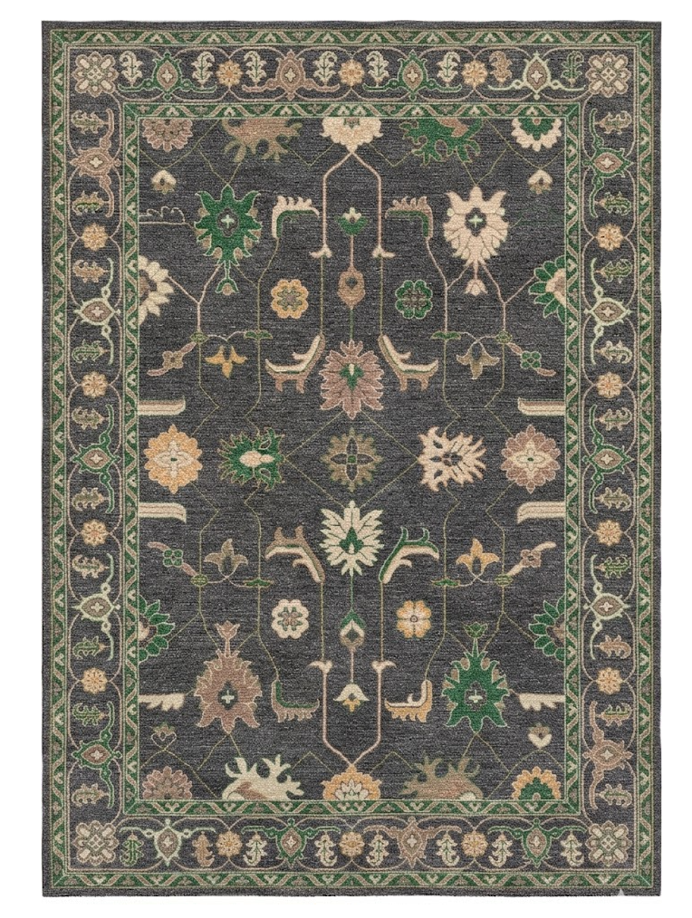 Charcoal Green Oushak Rug – Hand Knotted Wool Vintage Turkish Style 8x10 Area Rug